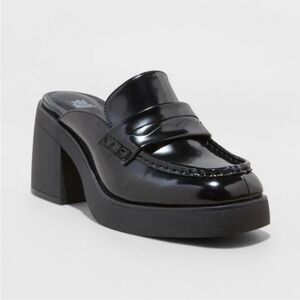 Black Block Heel Loafers
